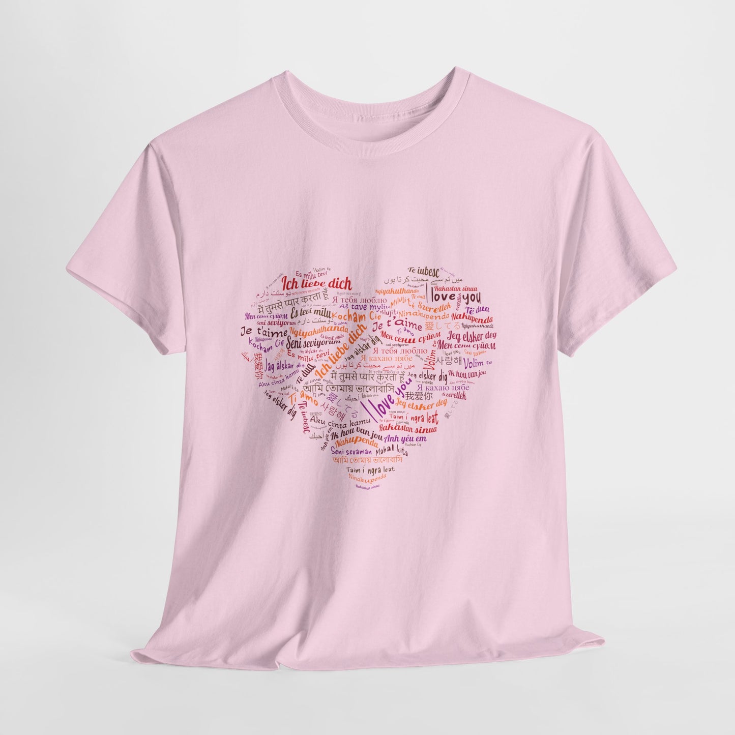 Kocham Cię w wielu językach - serce z napisów