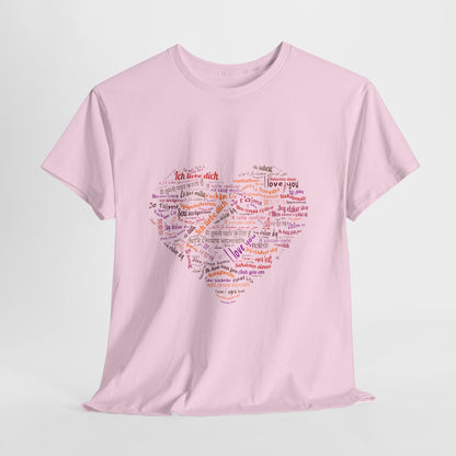 Kocham Cię w wielu językach - serce z napisów