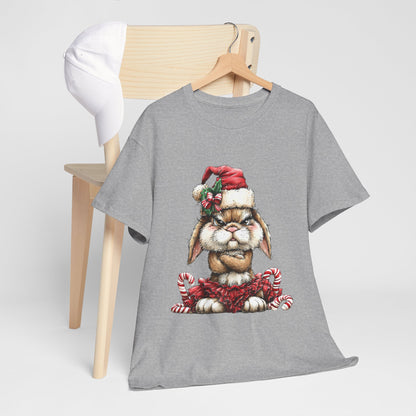 Grumpy Christmas Bunny Shirt - Funny Santa Hat Rabbit in Red Tutu Tee, Candy Cane Holiday T-Shirt, Cute Sarcastic Gift for Women & Men