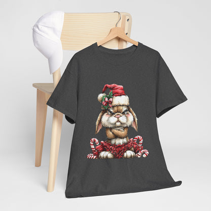 Grumpy Christmas Bunny Shirt - Funny Santa Hat Rabbit in Red Tutu Tee, Candy Cane Holiday T-Shirt, Cute Sarcastic Gift for Women & Men