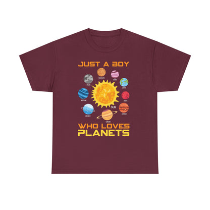 Just A Boy Who Loves Planets Shirt - Cute Solar System Graphic Tee for Space Lovers, Astronomy Kids & Science Fans