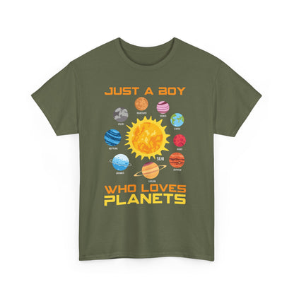 Just A Boy Who Loves Planets Shirt - Cute Solar System Graphic Tee for Space Lovers, Astronomy Kids & Science Fans