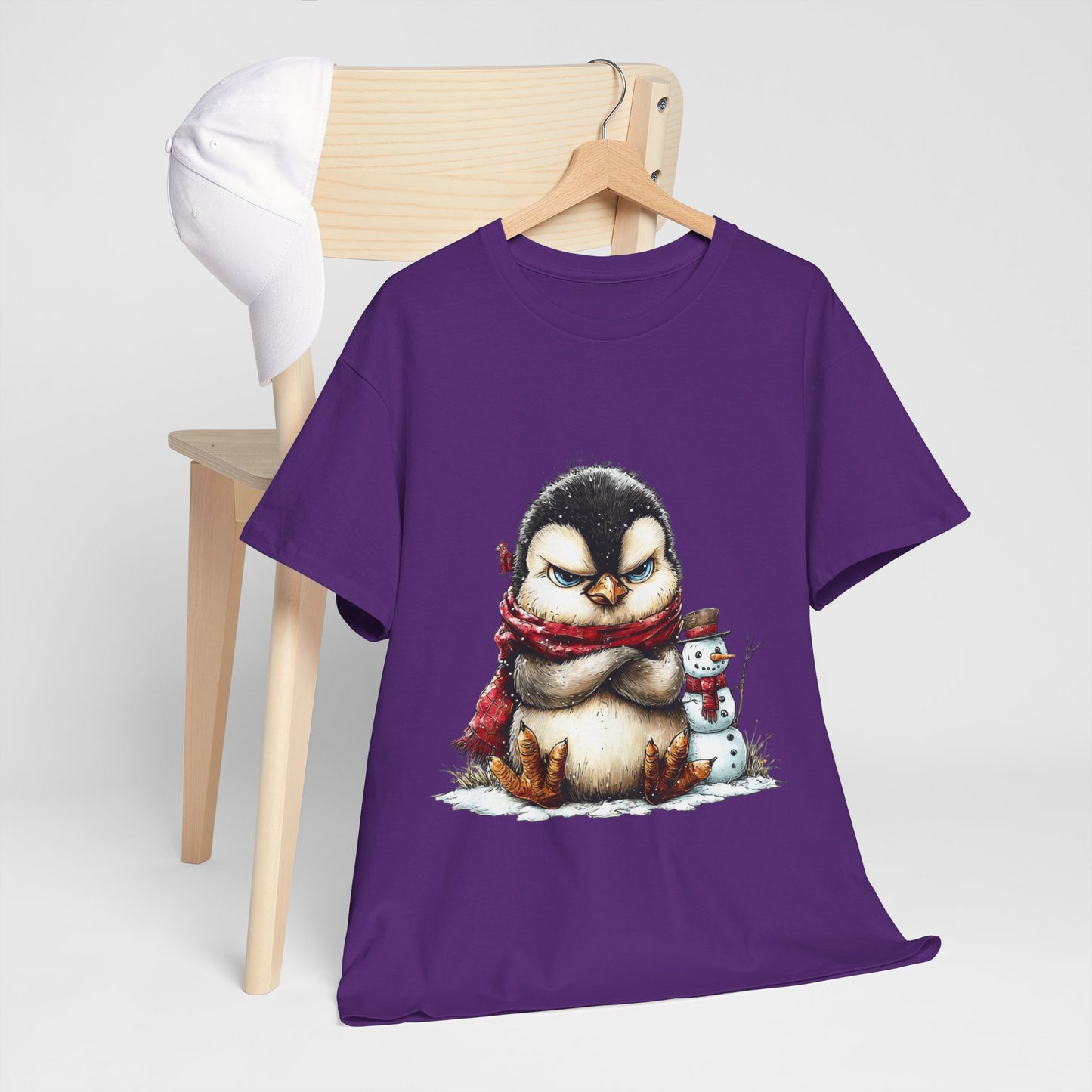 Grumpy Penguin Christmas Shirt - Funny Winter Penguin in Red Scarf Tee, Snowman Buddy T-Shirt, Sarcastic Holiday Gift for Men & Women