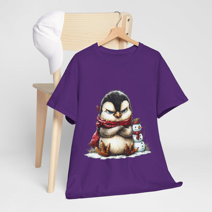 Grumpy Penguin Christmas Shirt - Funny Winter Penguin in Red Scarf Tee, Snowman Buddy T-Shirt, Sarcastic Holiday Gift for Men & Women