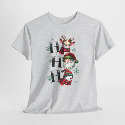 Ho Ho Ho Christmas Shirt - Cute Reindeer, Santa & Snowman Tee, Tartan Plaid Holiday T-Shirt with Snowflakes, Festive Family Matching Gift