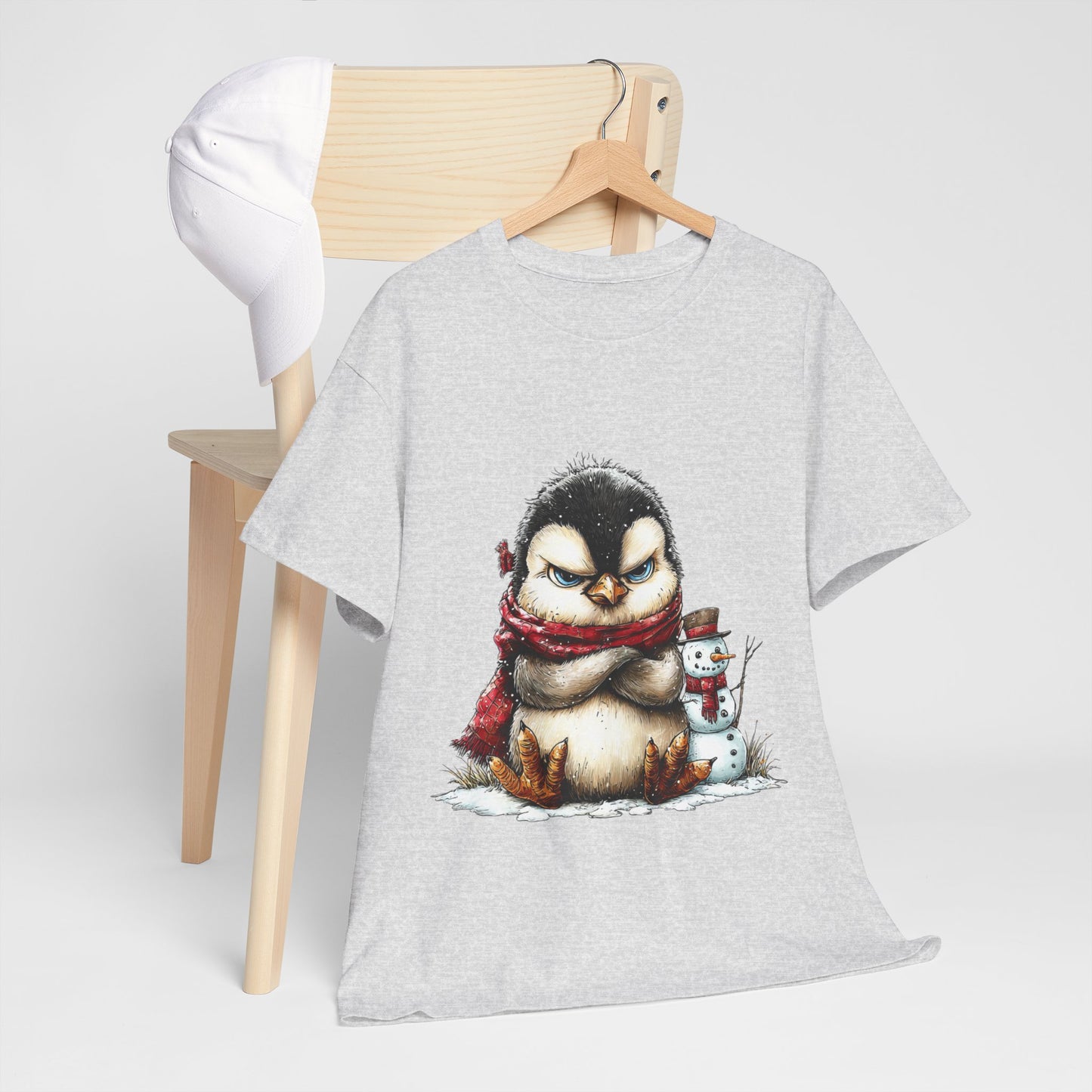 Grumpy Penguin Christmas Shirt - Funny Winter Penguin in Red Scarf Tee, Snowman Buddy T-Shirt, Sarcastic Holiday Gift for Men & Women