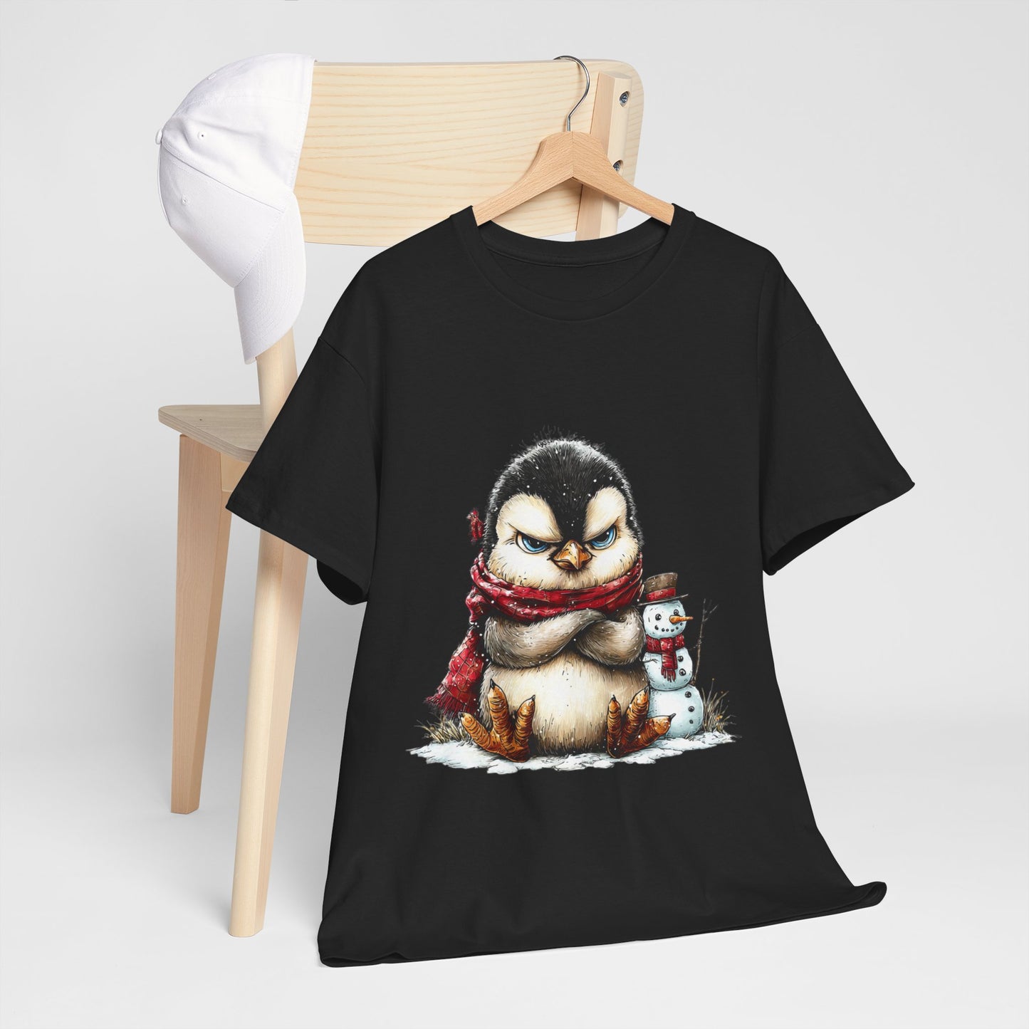 Grumpy Penguin Christmas Shirt - Funny Winter Penguin in Red Scarf Tee, Snowman Buddy T-Shirt, Sarcastic Holiday Gift for Men & Women
