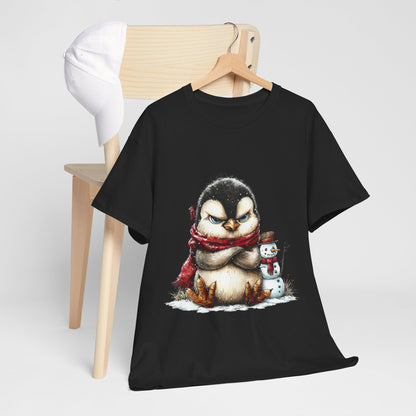 Grumpy Penguin Christmas Shirt - Funny Winter Penguin in Red Scarf Tee, Snowman Buddy T-Shirt, Sarcastic Holiday Gift for Men & Women