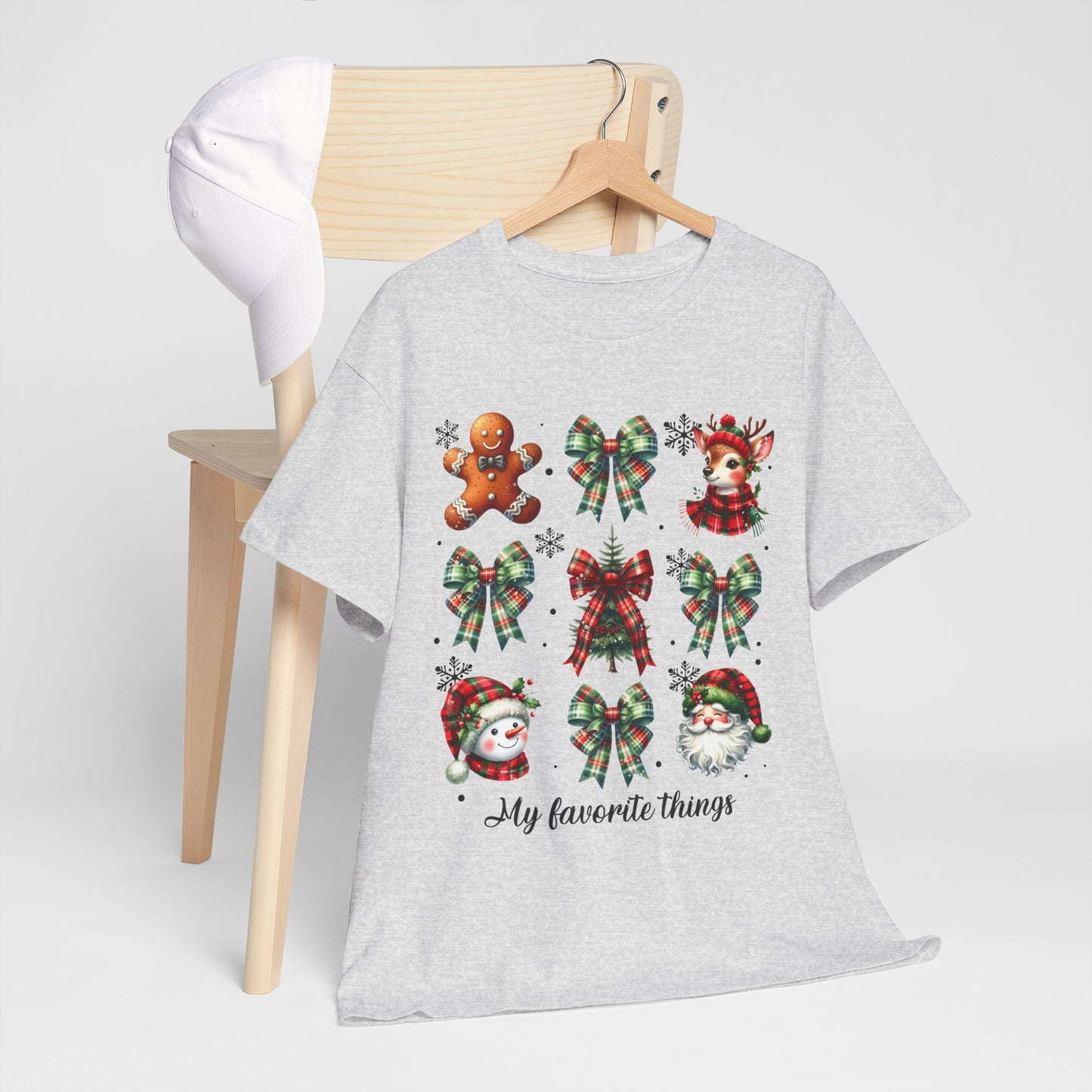 My Favorite Christmas Things Shirt - Plaid Bows, Reindeer, Gingerbread, Tree, Snowman & Santa Tee, Cute Festive Collage Holiday T-Shirt