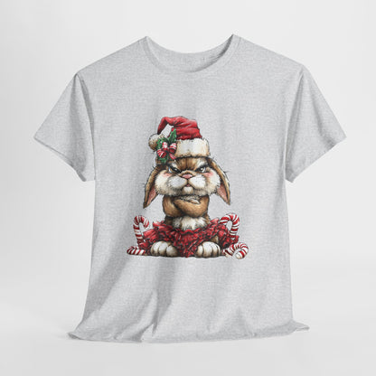 Grumpy Christmas Bunny Shirt - Funny Santa Hat Rabbit in Red Tutu Tee, Candy Cane Holiday T-Shirt, Cute Sarcastic Gift for Women & Men