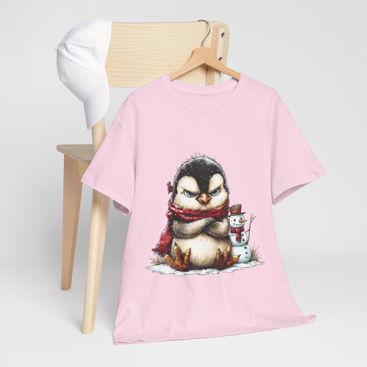 Grumpy Penguin Christmas Shirt - Funny Winter Penguin in Red Scarf Tee, Snowman Buddy T-Shirt, Sarcastic Holiday Gift for Men & Women