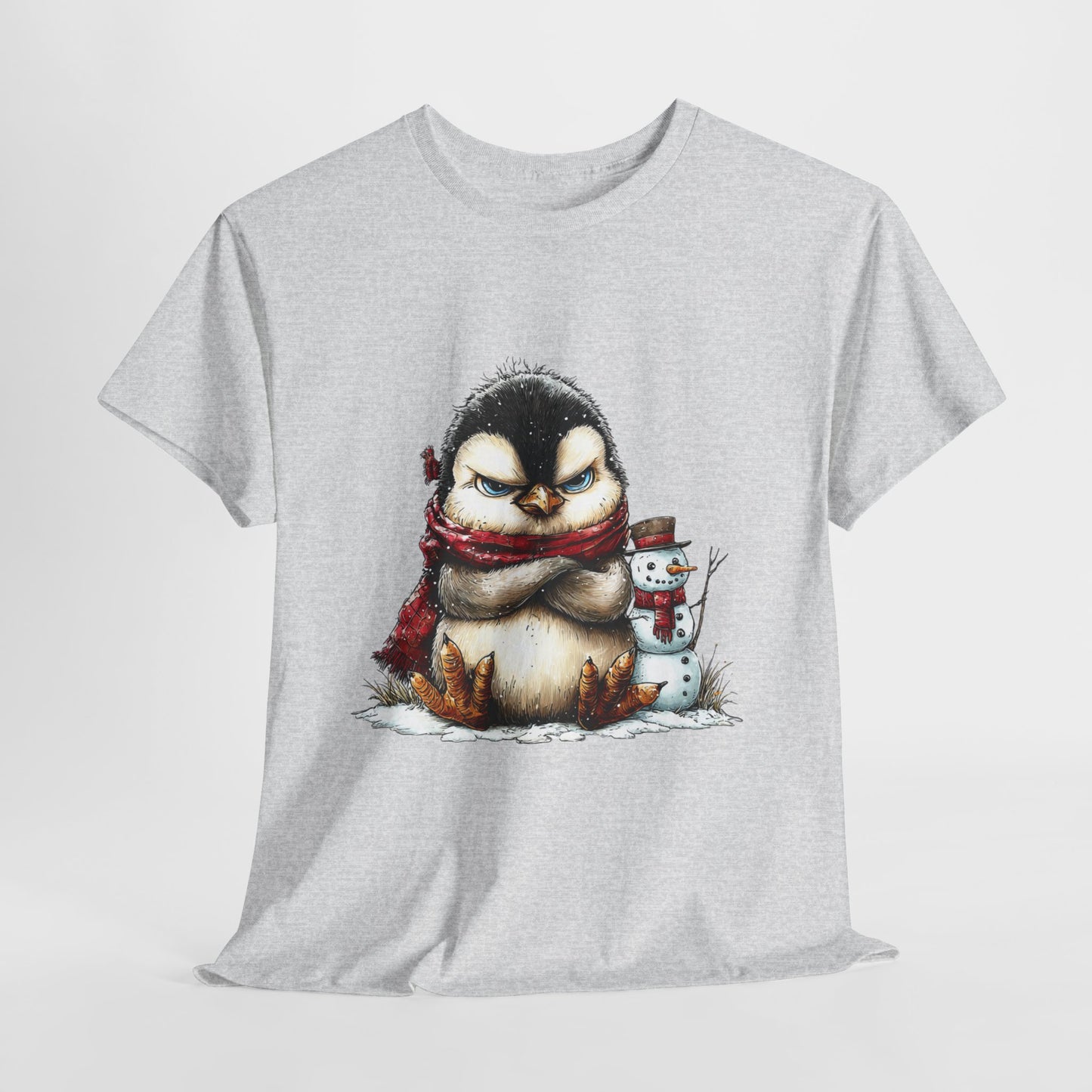 Grumpy Penguin Christmas Shirt - Funny Winter Penguin in Red Scarf Tee, Snowman Buddy T-Shirt, Sarcastic Holiday Gift for Men & Women