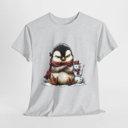 Grumpy Penguin Christmas Shirt - Funny Winter Penguin in Red Scarf Tee, Snowman Buddy T-Shirt, Sarcastic Holiday Gift for Men & Women