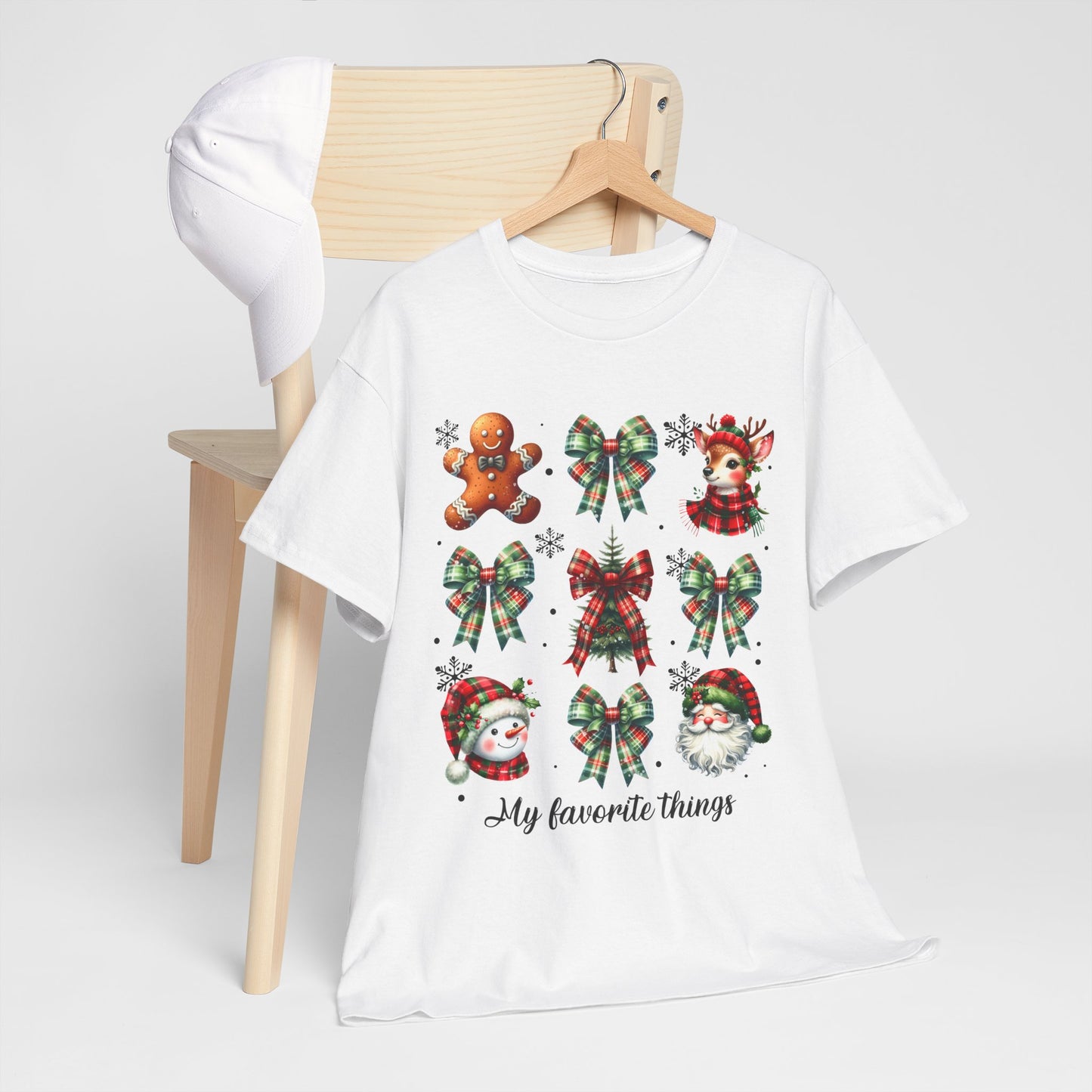 My Favorite Christmas Things Shirt - Plaid Bows, Reindeer, Gingerbread, Tree, Snowman & Santa Tee, Cute Festive Collage Holiday T-Shirt