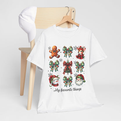 My Favorite Christmas Things Shirt - Plaid Bows, Reindeer, Gingerbread, Tree, Snowman & Santa Tee, Cute Festive Collage Holiday T-Shirt