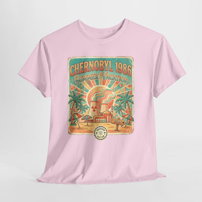 Chernobyl 1986 Summer Vacation - retro plakat z czarnym humorem