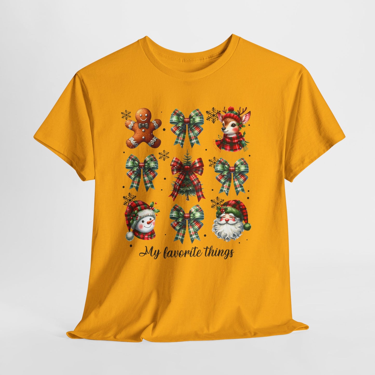 My Favorite Christmas Things Shirt - Plaid Bows, Reindeer, Gingerbread, Tree, Snowman & Santa Tee, Cute Festive Collage Holiday T-Shirt