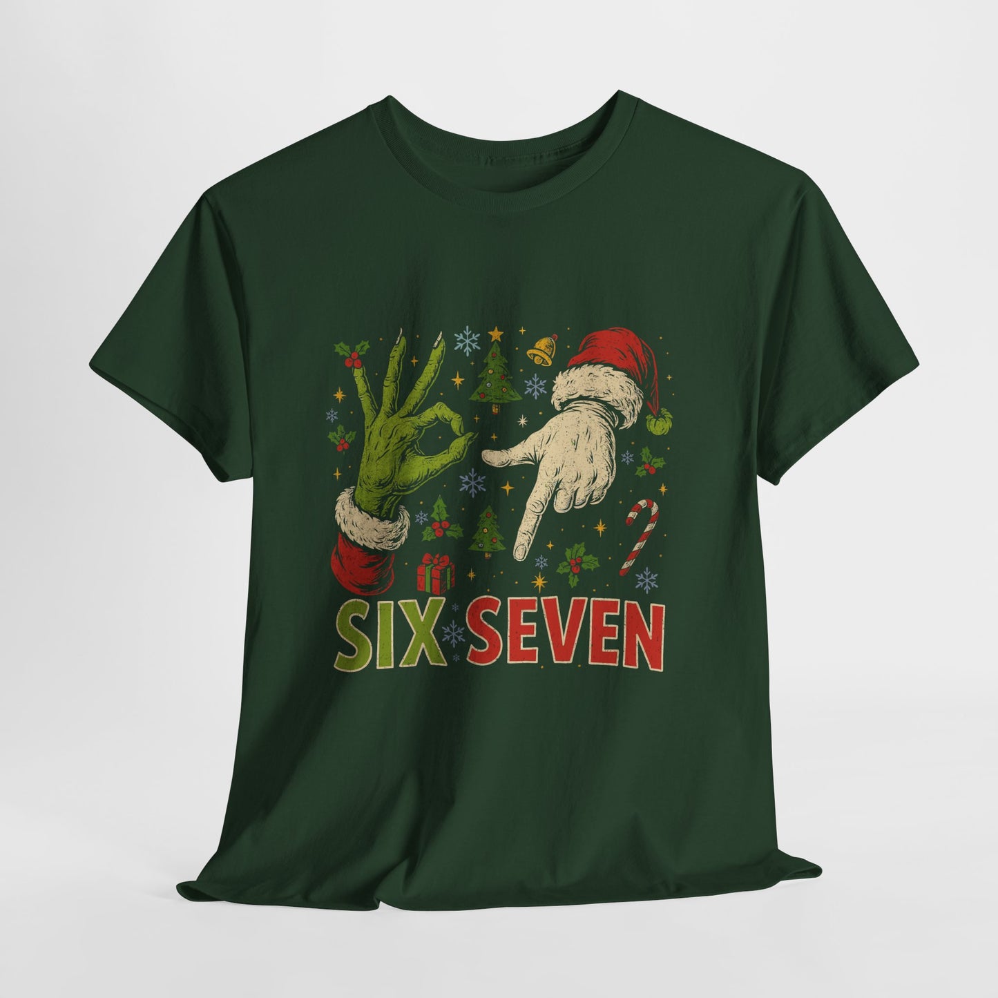 67 Christmas Shirt - Funny Six Seven Meme Tee, Grinch Style Hand Sign Holiday T-Shirt, Naughty Xmas Humor Gift for Men & Women