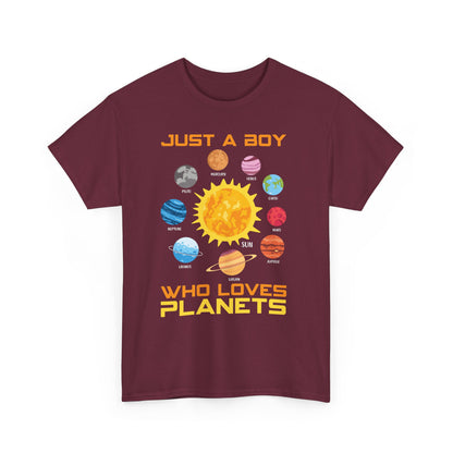 Just A Boy Who Loves Planets Shirt - Cute Solar System Graphic Tee for Space Lovers, Astronomy Kids & Science Fans