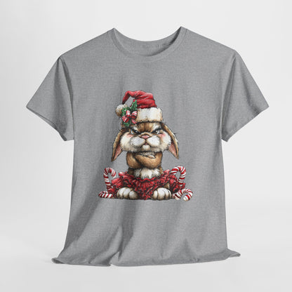 Grumpy Christmas Bunny Shirt - Funny Santa Hat Rabbit in Red Tutu Tee, Candy Cane Holiday T-Shirt, Cute Sarcastic Gift for Women & Men