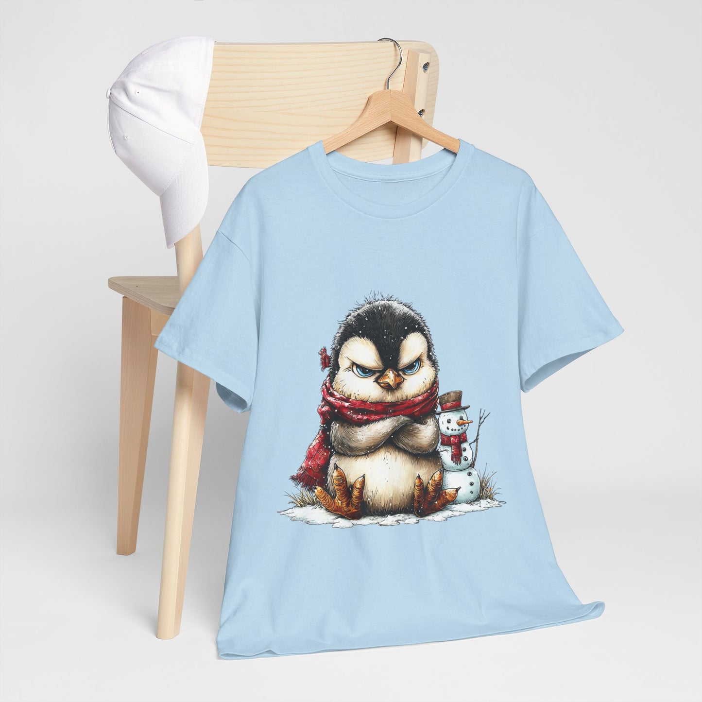 Grumpy Penguin Christmas Shirt - Funny Winter Penguin in Red Scarf Tee, Snowman Buddy T-Shirt, Sarcastic Holiday Gift for Men & Women