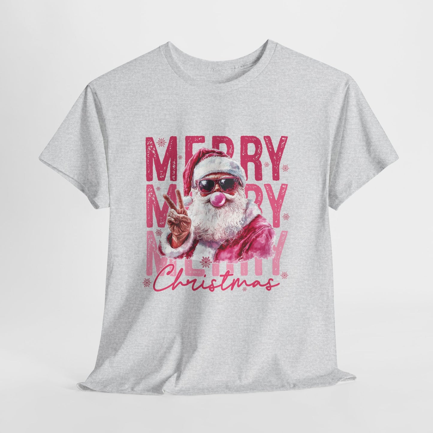 Cool Santa Bubblegum Shirt - Pink Merry Christmas Aesthetic Tee, Retro Peace Sign Santa T-Shirt, Funny Holiday Gift for Women & Men