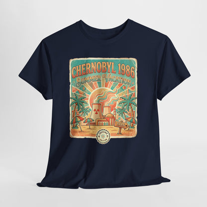 Chernobyl 1986 Summer Vacation - retro plakat z czarnym humorem
