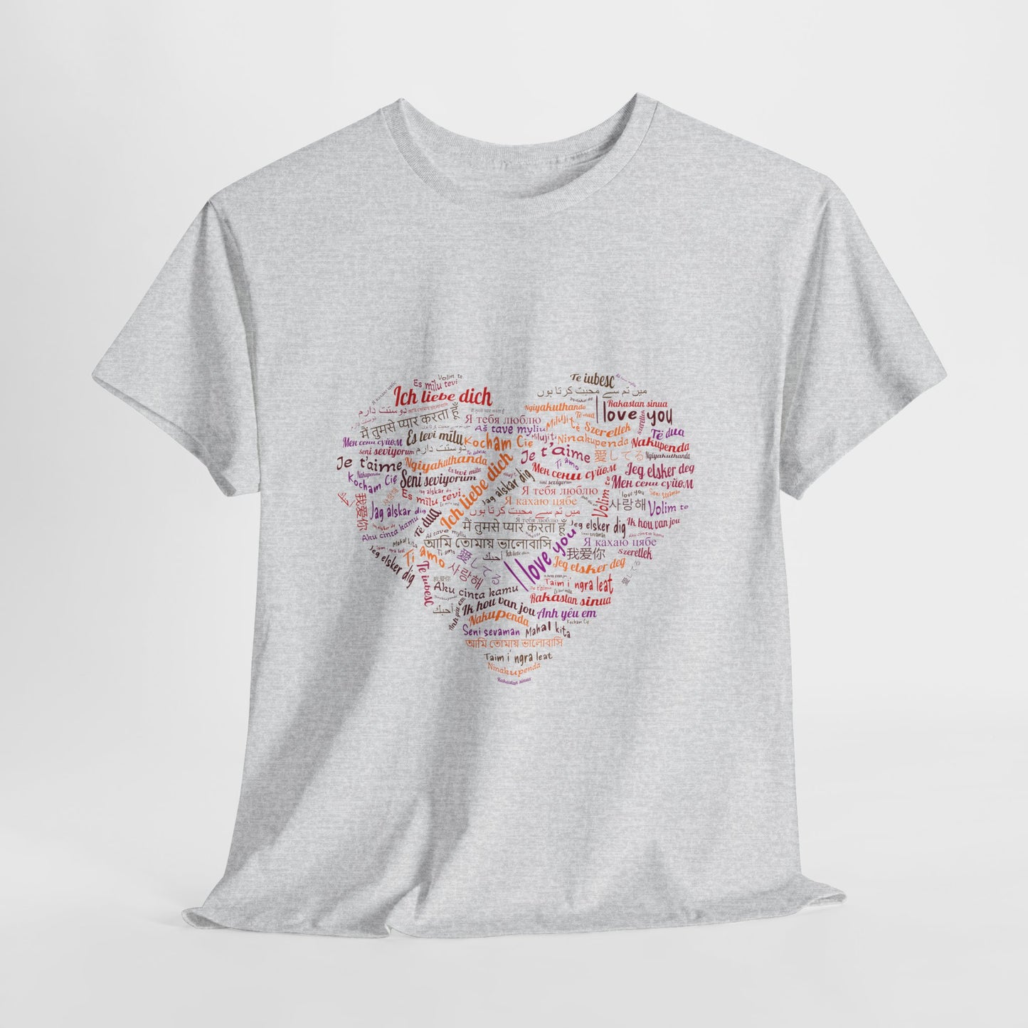 Kocham Cię w wielu językach - serce z napisów