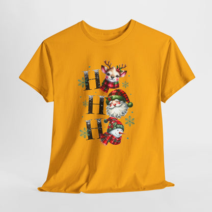 Ho Ho Ho Christmas Shirt - Cute Reindeer, Santa & Snowman Tee, Tartan Plaid Holiday T-Shirt with Snowflakes, Festive Family Matching Gift
