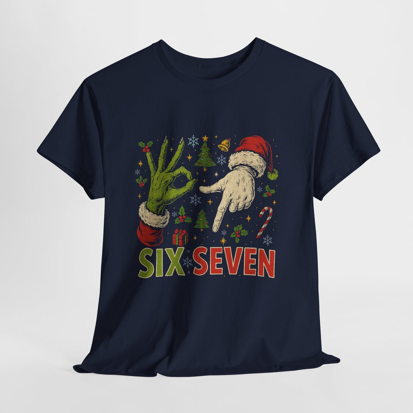 67 Christmas Shirt - Funny Six Seven Meme Tee, Grinch Style Hand Sign Holiday T-Shirt, Naughty Xmas Humor Gift for Men & Women