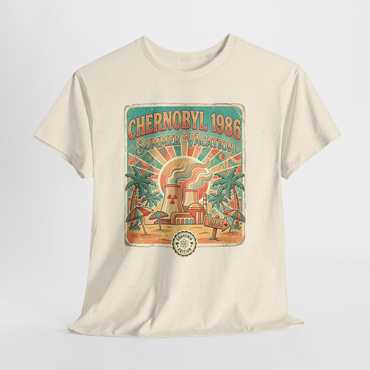 Chernobyl 1986 Summer Vacation - retro plakat z czarnym humorem