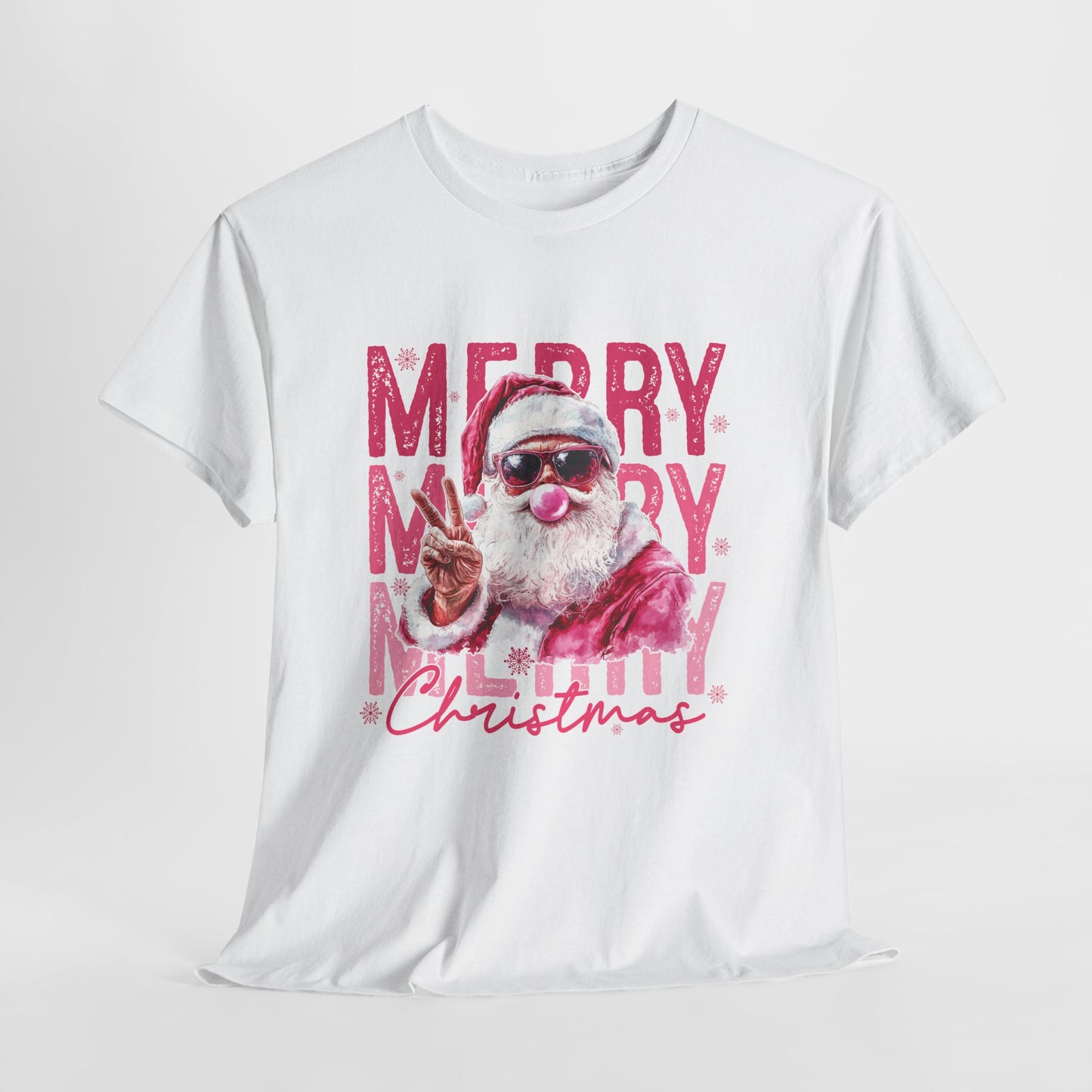 Cool Santa Bubblegum Shirt - Pink Merry Christmas Aesthetic Tee, Retro Peace Sign Santa T-Shirt, Funny Holiday Gift for Women & Men