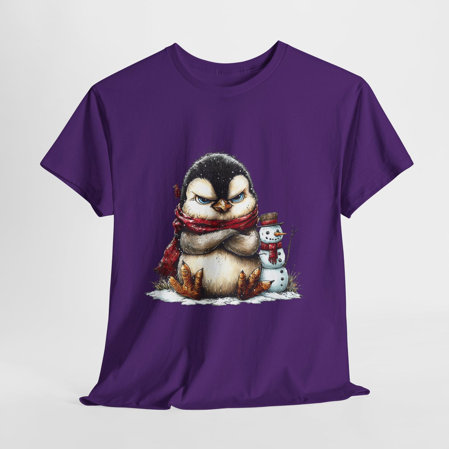 Grumpy Penguin Christmas Shirt - Funny Winter Penguin in Red Scarf Tee, Snowman Buddy T-Shirt, Sarcastic Holiday Gift for Men & Women