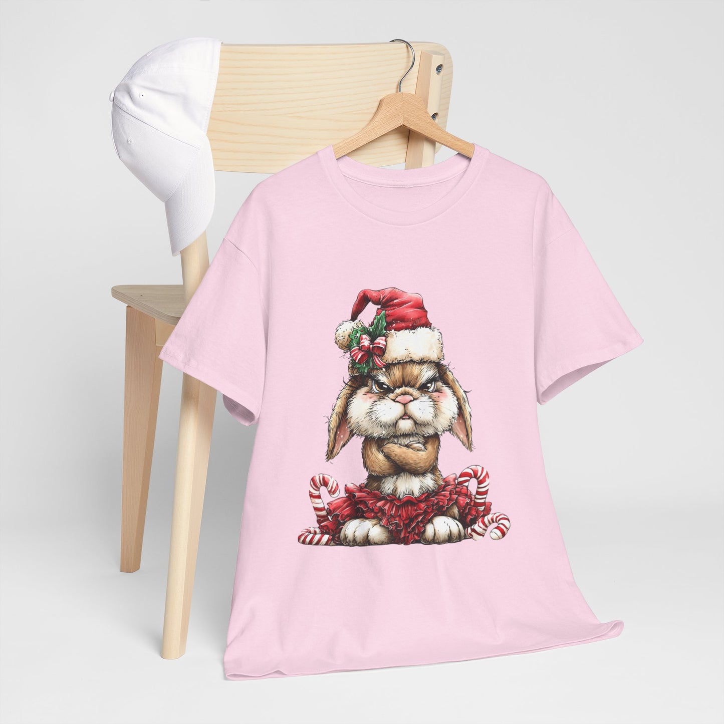 Grumpy Christmas Bunny Shirt - Funny Santa Hat Rabbit in Red Tutu Tee, Candy Cane Holiday T-Shirt, Cute Sarcastic Gift for Women & Men