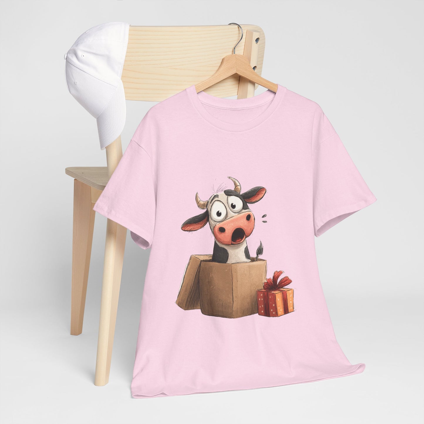 Cow in a Gift Box Shirt - Funny Christmas Surprise Moo Tee, Cute Cartoon Dairy Cow T-Shirt with Present and Bow
