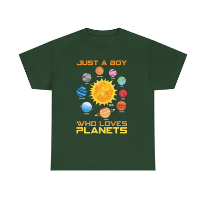 Just A Boy Who Loves Planets Shirt - Cute Solar System Graphic Tee for Space Lovers, Astronomy Kids & Science Fans
