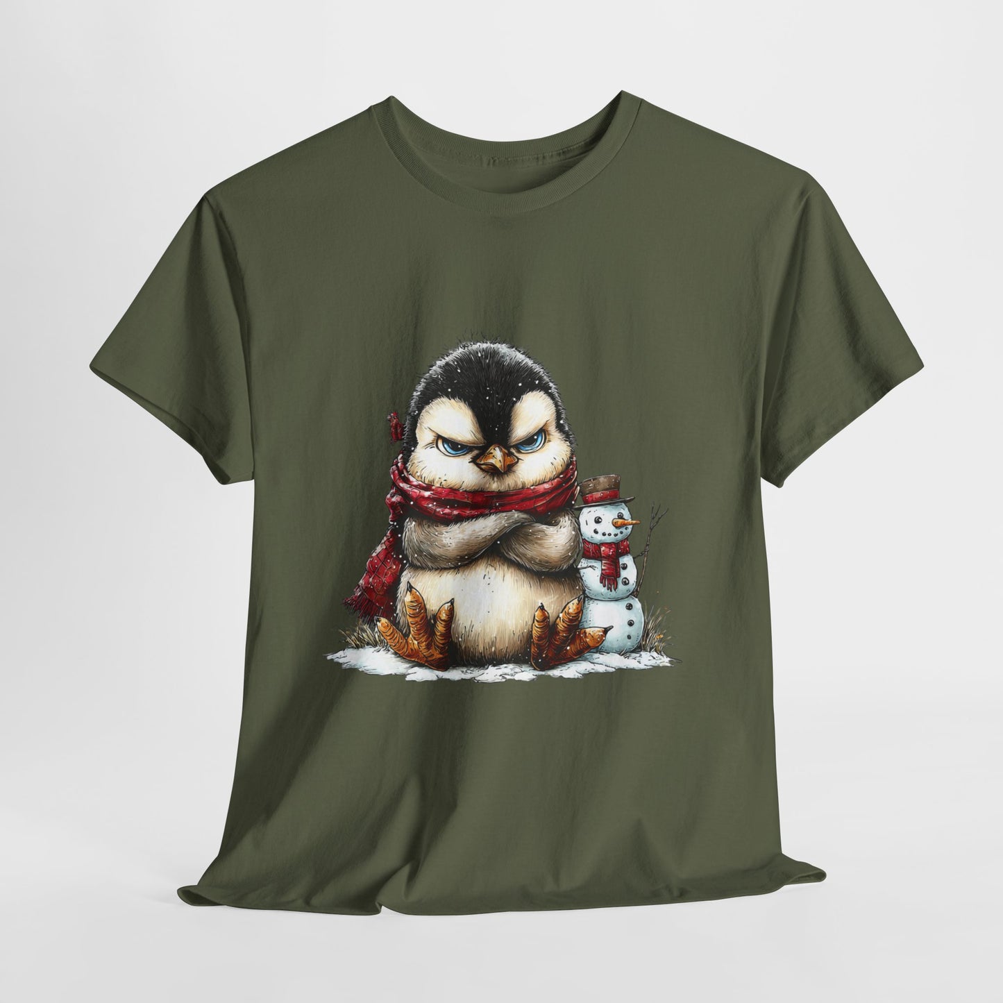 Grumpy Penguin Christmas Shirt - Funny Winter Penguin in Red Scarf Tee, Snowman Buddy T-Shirt, Sarcastic Holiday Gift for Men & Women