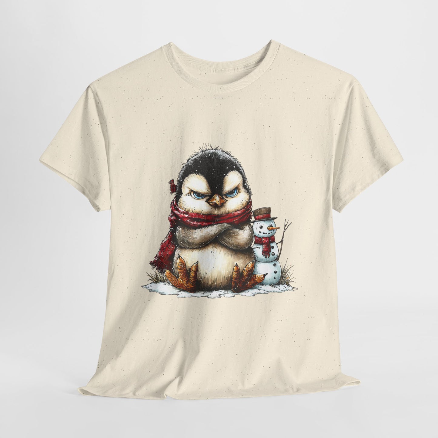 Grumpy Penguin Christmas Shirt - Funny Winter Penguin in Red Scarf Tee, Snowman Buddy T-Shirt, Sarcastic Holiday Gift for Men & Women