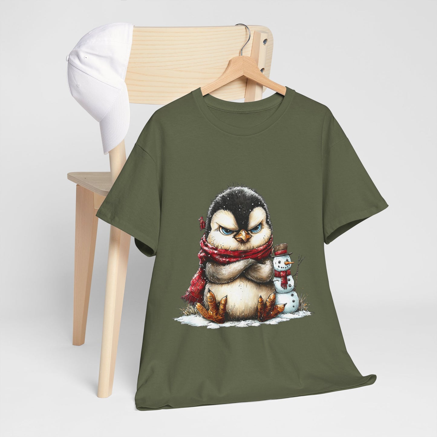 Grumpy Penguin Christmas Shirt - Funny Winter Penguin in Red Scarf Tee, Snowman Buddy T-Shirt, Sarcastic Holiday Gift for Men & Women