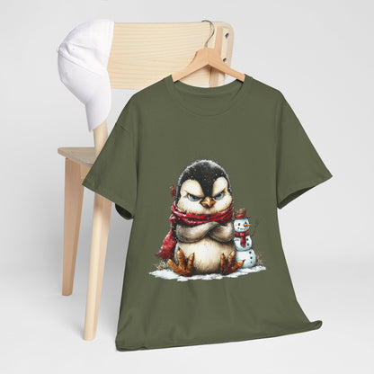 Grumpy Penguin Christmas Shirt - Funny Winter Penguin in Red Scarf Tee, Snowman Buddy T-Shirt, Sarcastic Holiday Gift for Men & Women