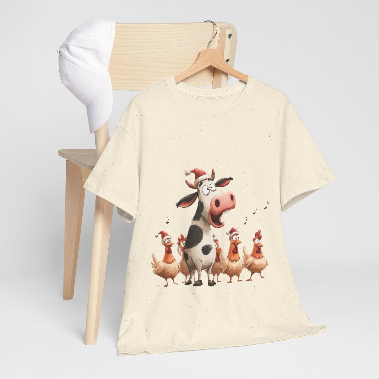 Cow & Chicken Carolers Shirt - Funny Christmas Farm Choir Tee, Singing Santa Hat Animals T-Shirt, Holiday Gift for Men and Women