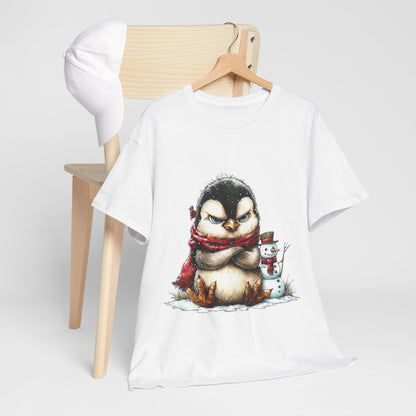 Grumpy Penguin Christmas Shirt - Funny Winter Penguin in Red Scarf Tee, Snowman Buddy T-Shirt, Sarcastic Holiday Gift for Men & Women