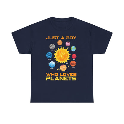 Just A Boy Who Loves Planets Shirt - Cute Solar System Graphic Tee for Space Lovers, Astronomy Kids & Science Fans