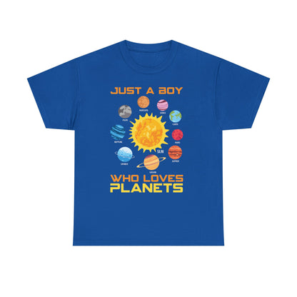 Just A Boy Who Loves Planets Shirt - Cute Solar System Graphic Tee for Space Lovers, Astronomy Kids & Science Fans