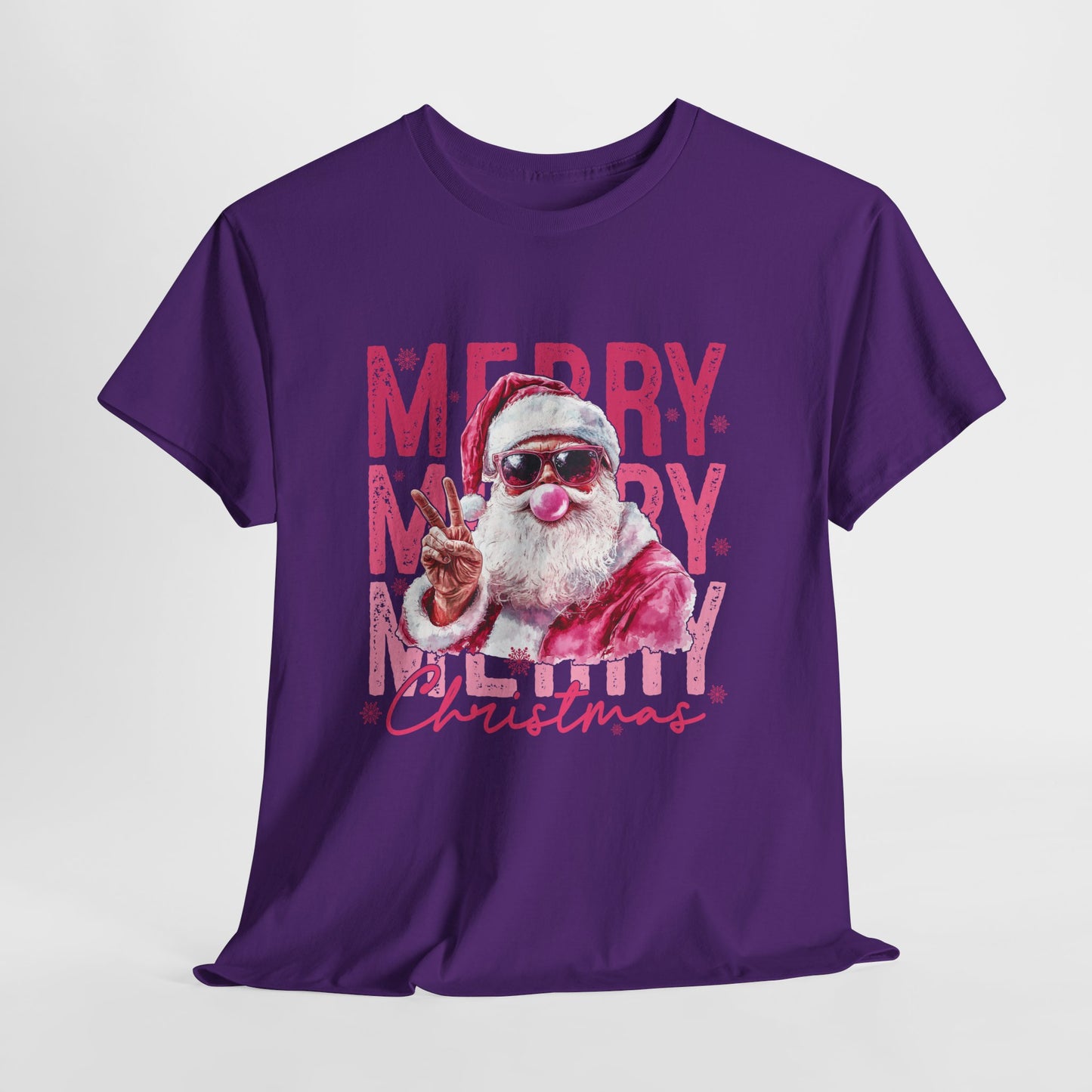 Cool Santa Bubblegum Shirt - Pink Merry Christmas Aesthetic Tee, Retro Peace Sign Santa T-Shirt, Funny Holiday Gift for Women & Men