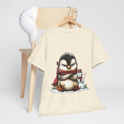 Grumpy Penguin Christmas Shirt - Funny Winter Penguin in Red Scarf Tee, Snowman Buddy T-Shirt, Sarcastic Holiday Gift for Men & Women