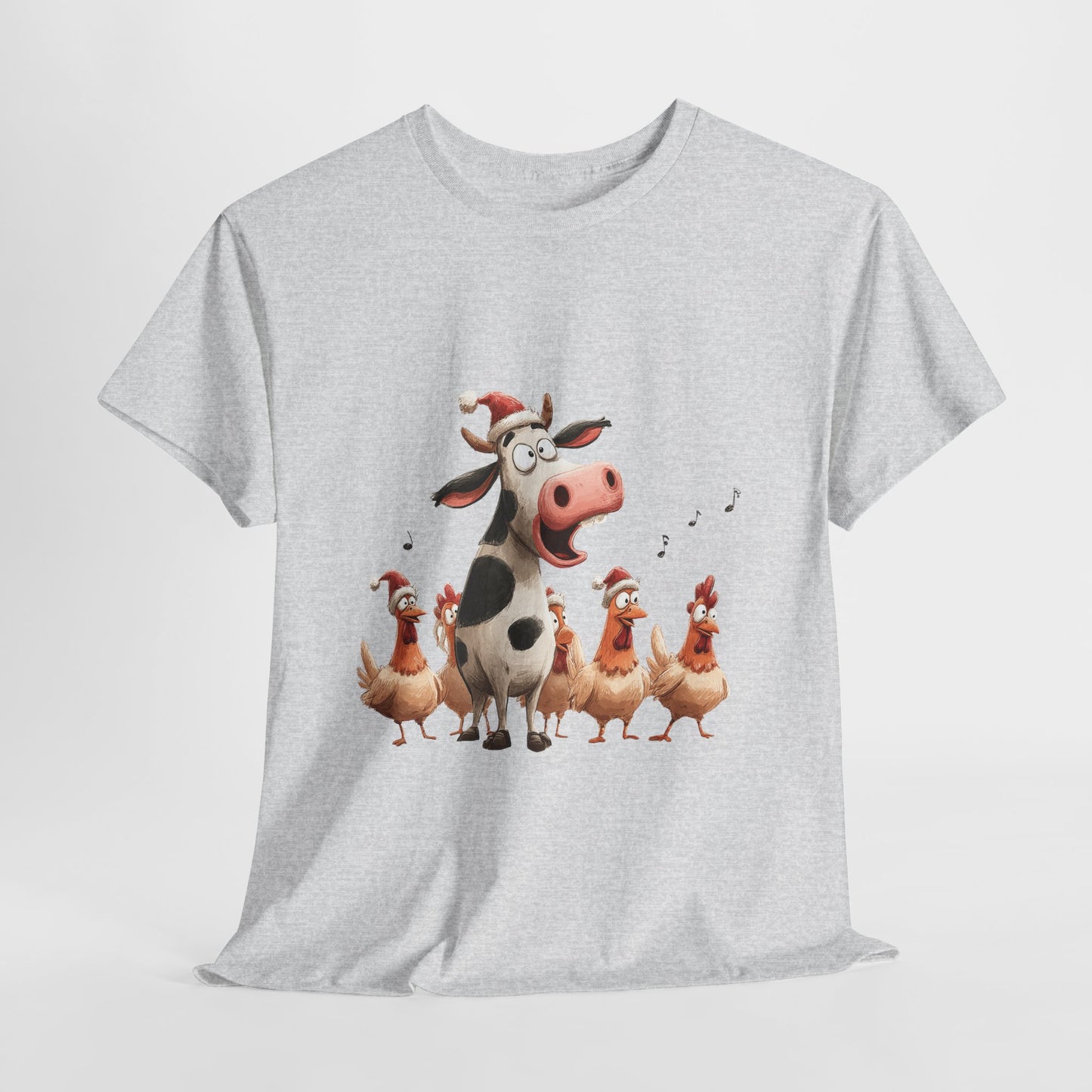 Cow & Chicken Carolers Shirt - Funny Christmas Farm Choir Tee, Singing Santa Hat Animals T-Shirt, Holiday Gift for Men and Women