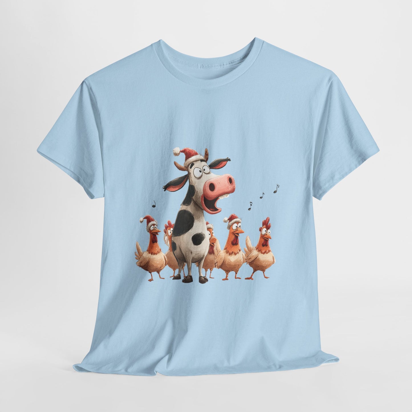 Cow & Chicken Carolers Shirt - Funny Christmas Farm Choir Tee, Singing Santa Hat Animals T-Shirt, Holiday Gift for Men and Women