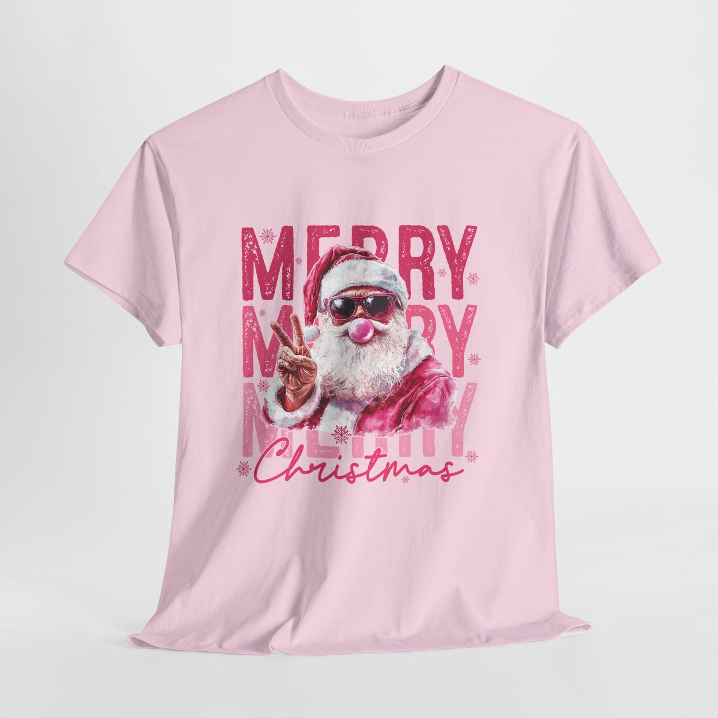Cool Santa Bubblegum Shirt - Pink Merry Christmas Aesthetic Tee, Retro Peace Sign Santa T-Shirt, Funny Holiday Gift for Women & Men