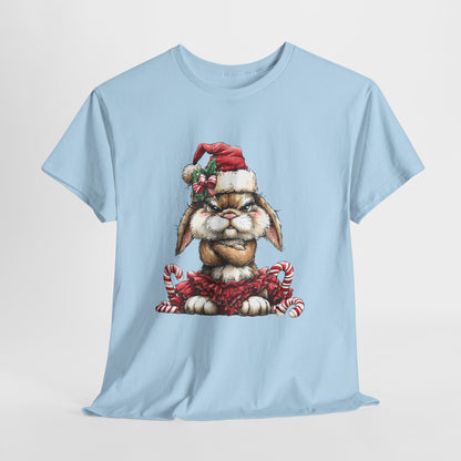 Grumpy Christmas Bunny Shirt - Funny Santa Hat Rabbit in Red Tutu Tee, Candy Cane Holiday T-Shirt, Cute Sarcastic Gift for Women & Men